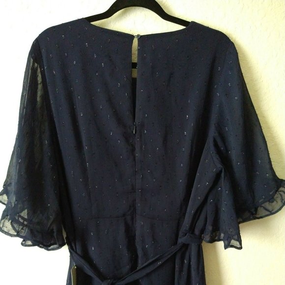 Melloday Womens Navy Chiffon Bell Sleeve Ruffle High Low Midi Dress Size 2X - Picture 3 of 4